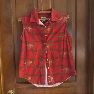 Vintage Longhorn Barn Fly sleeveless shirt.